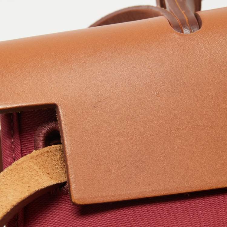 Pre Owned Hermes Ruby/Fauve Canvas and Leather Herbag Zip 31 Bag