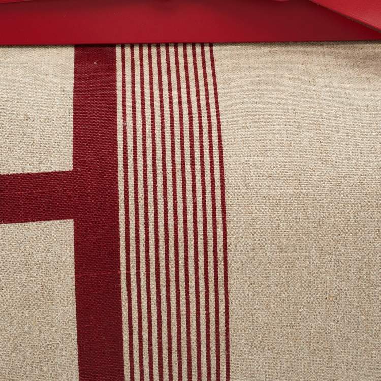 Pre Owned Hermes Beige/Red H Vibration Canvas and Leather Herbag Zip 50 Bag