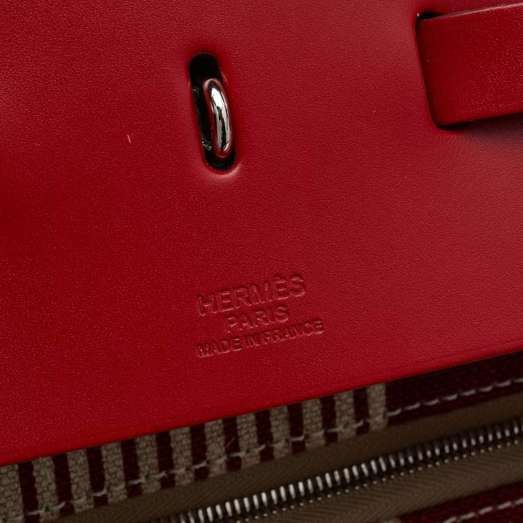 Pre Owned Hermes Beige/Red H Vibration Canvas and Leather Herbag Zip 50 Bag