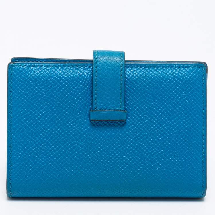 Pre Owned Hermes Bleu Izmir Epsom Leather Mini Bearn Wallet