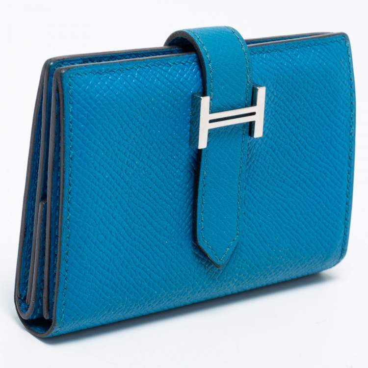 Pre Owned Hermes Bleu Izmir Epsom Leather Mini Bearn Wallet