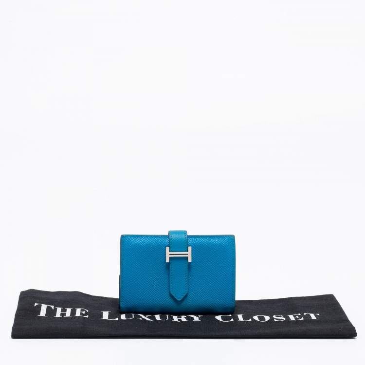Pre Owned Hermes Bleu Izmir Epsom Leather Mini Bearn Wallet