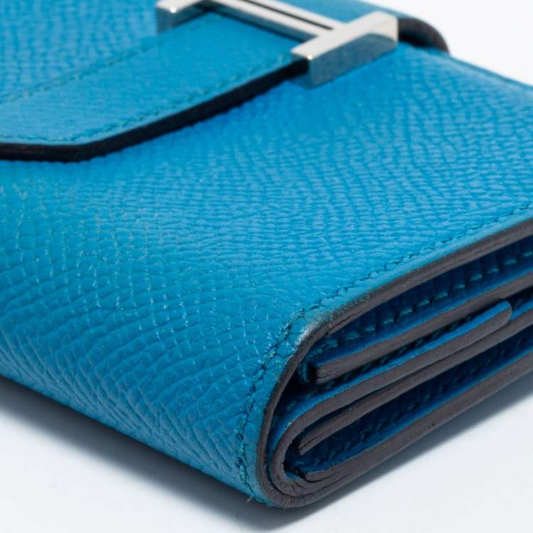 Pre Owned Hermes Bleu Izmir Epsom Leather Mini Bearn Wallet