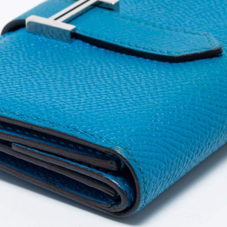 Pre Owned Hermes Bleu Izmir Epsom Leather Mini Bearn Wallet