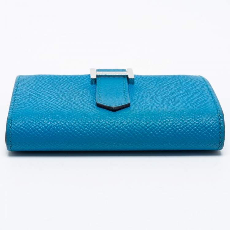Pre Owned Hermes Bleu Izmir Epsom Leather Mini Bearn Wallet