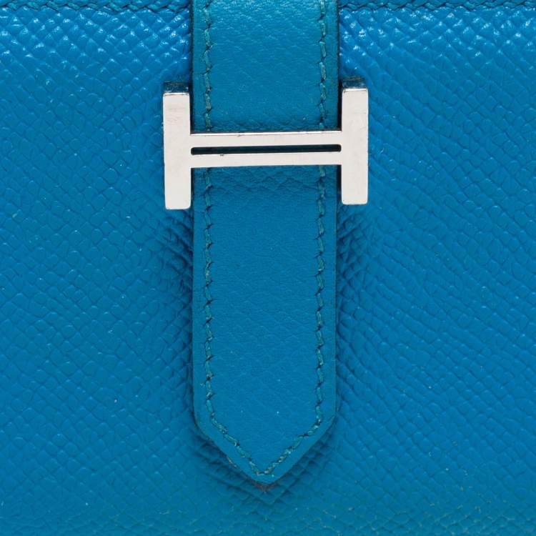 Pre Owned Hermes Bleu Izmir Epsom Leather Mini Bearn Wallet