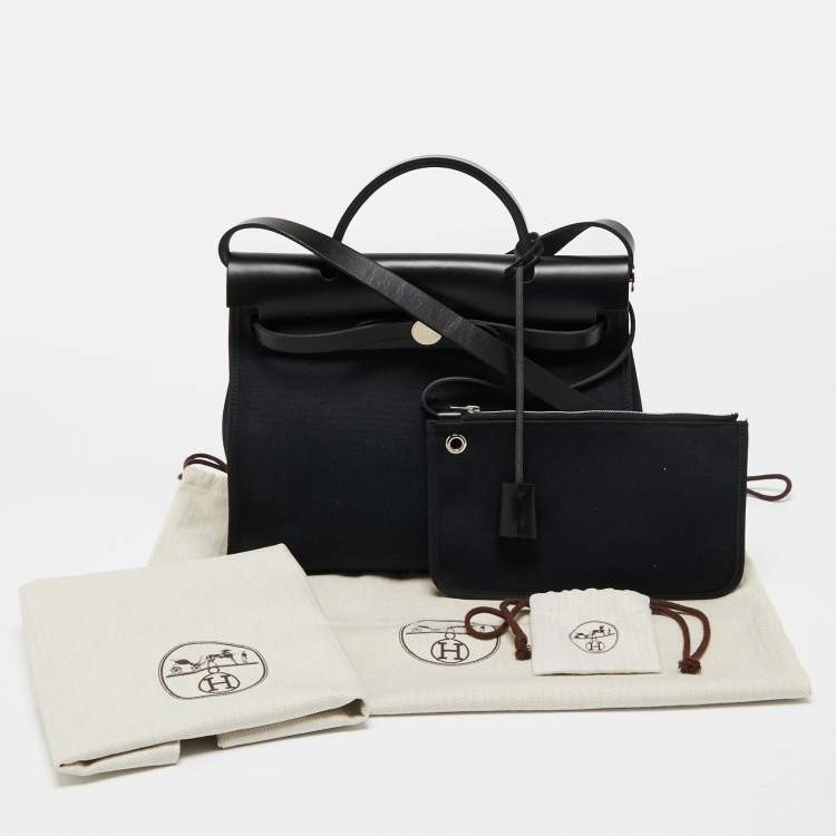 Pre Owned Hermès Black Canvas and Leather Herbag Zip 31 Bag
