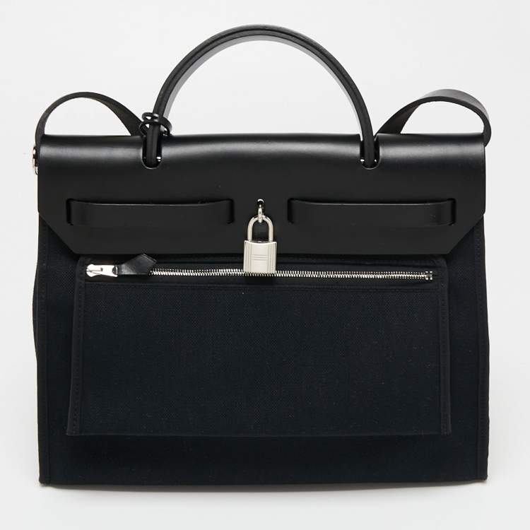 Pre Owned Hermès Black Canvas and Leather Herbag Zip 31 Bag