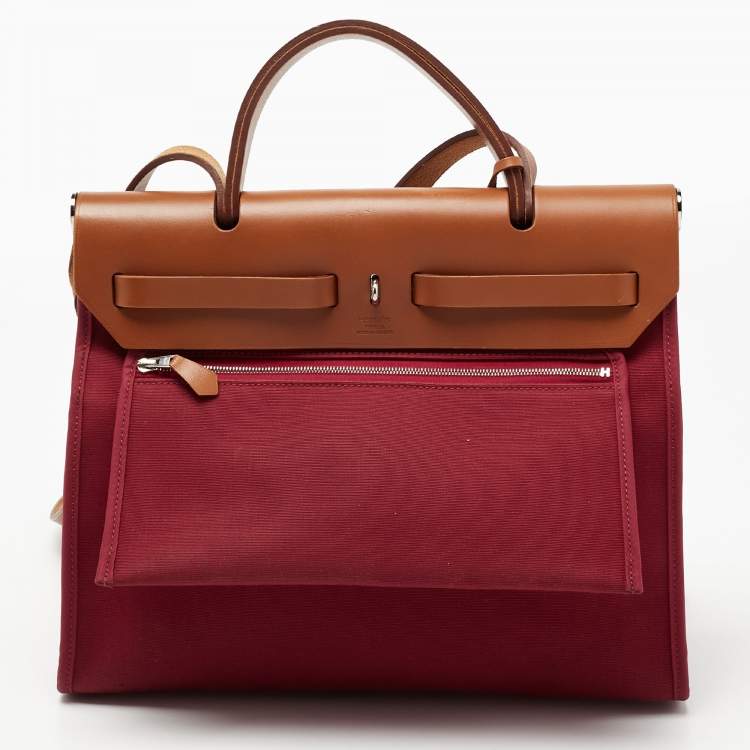 مملوكة مسبقًا Hermes Ruby/Fauve Canvas and Leather Herbag Zip 31 Bag
