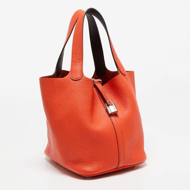 Pre Owned Hermes Orange Poppy/Rouge H Taurillon Clemence Leather Picotin Lock 22 Bag