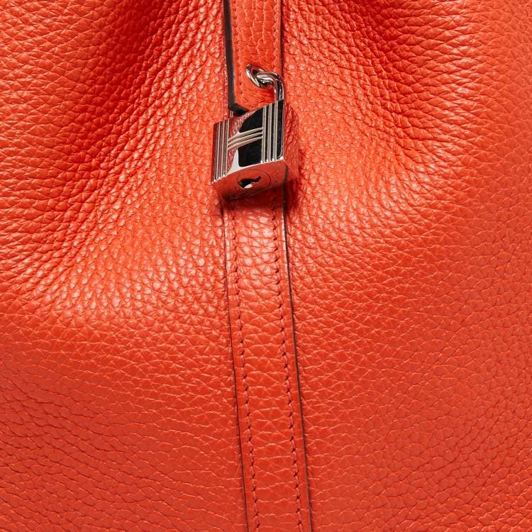 Pre Owned Hermes Orange Poppy/Rouge H Taurillon Clemence Leather Picotin Lock 22 Bag