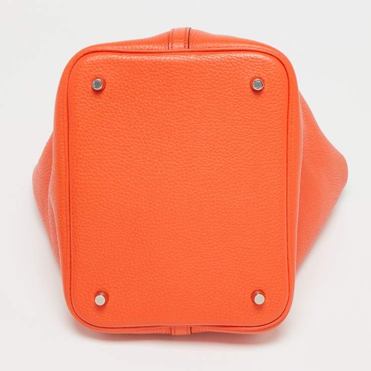 Pre Owned Hermes Orange Poppy/Rouge H Taurillon Clemence Leather Picotin Lock 22 Bag