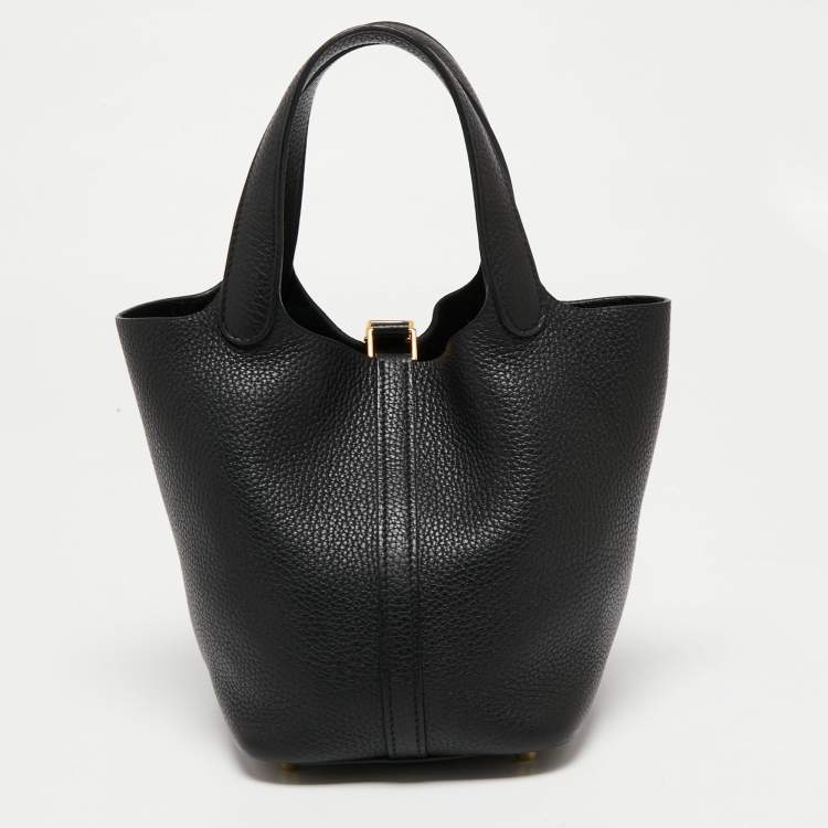 Pre Owned Hermes Noir Taurillon Clemence Leather Picotin Lock 18 Bag