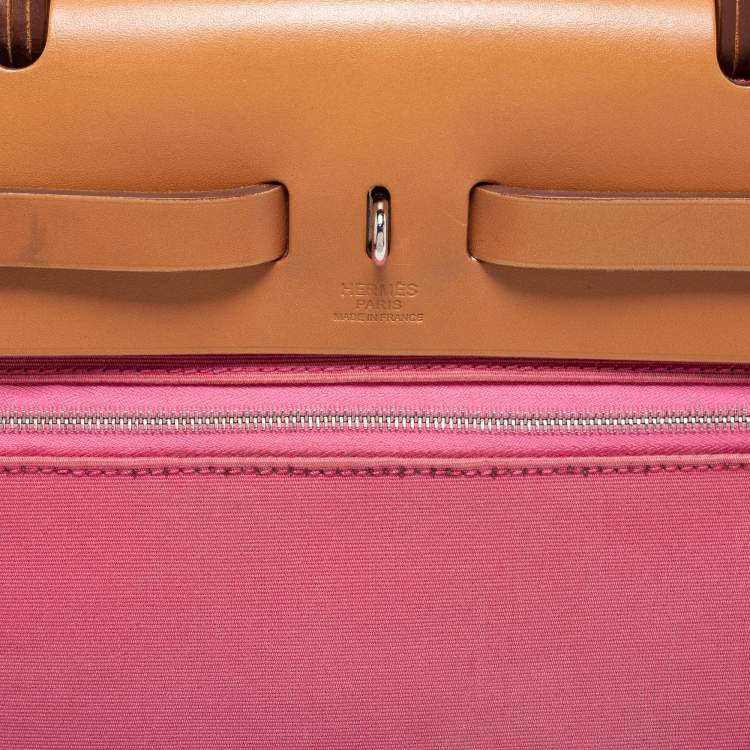 Pre Owned Hermes Rose Lipstick/Natural Canvas and Leather Herbag Zip 31 Bag