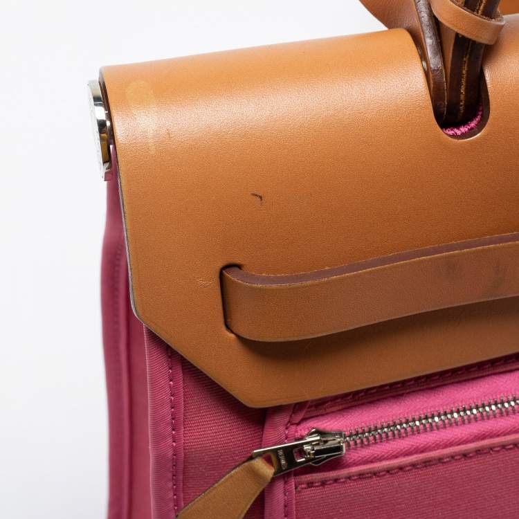Pre Owned Hermes Rose Lipstick/Natural Canvas and Leather Herbag Zip 31 Bag