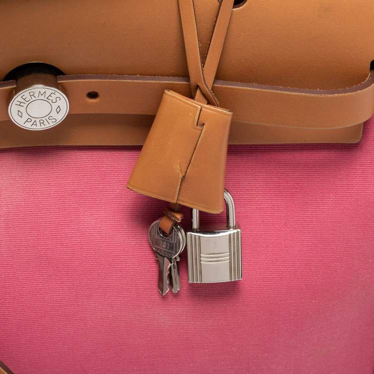 Pre Owned Hermes Rose Lipstick/Natural Canvas and Leather Herbag Zip 31 Bag