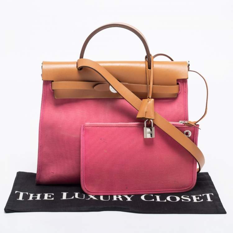 Pre Owned Hermes Rose Lipstick/Natural Canvas and Leather Herbag Zip 31 Bag