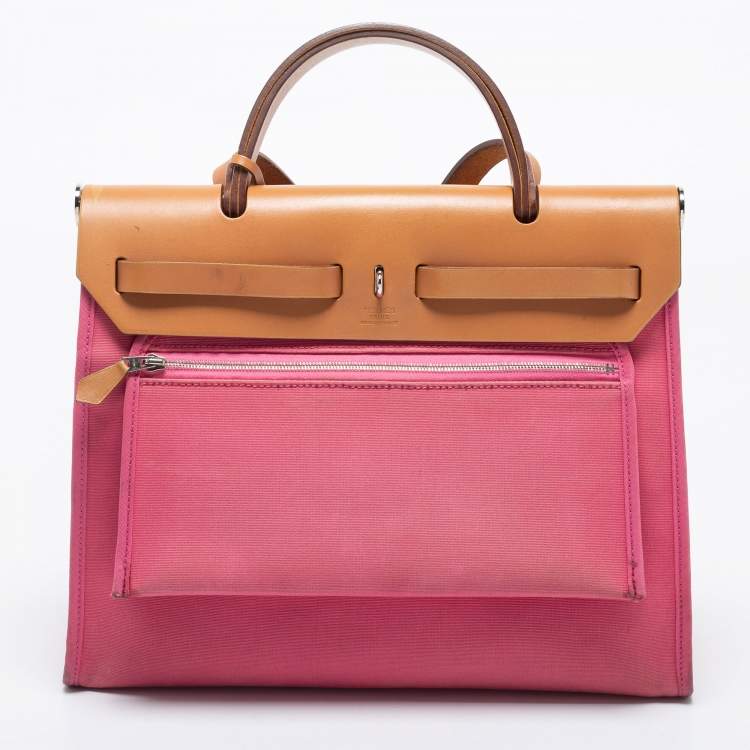 Pre Owned Hermes Rose Lipstick/Natural Canvas and Leather Herbag Zip 31 Bag