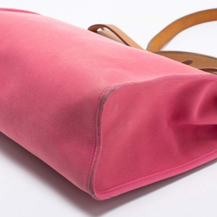 Pre Owned Hermes Rose Lipstick/Natural Canvas and Leather Herbag Zip 31 Bag