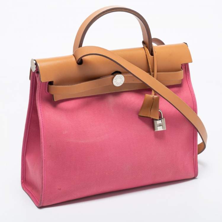 Pre Owned Hermes Rose Lipstick/Natural Canvas and Leather Herbag Zip 31 Bag
