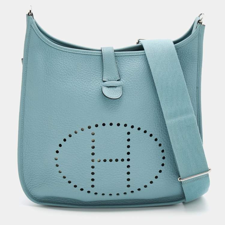 Pre Owned Hermes Ciel Togo Leather Evelyne III PM Bag