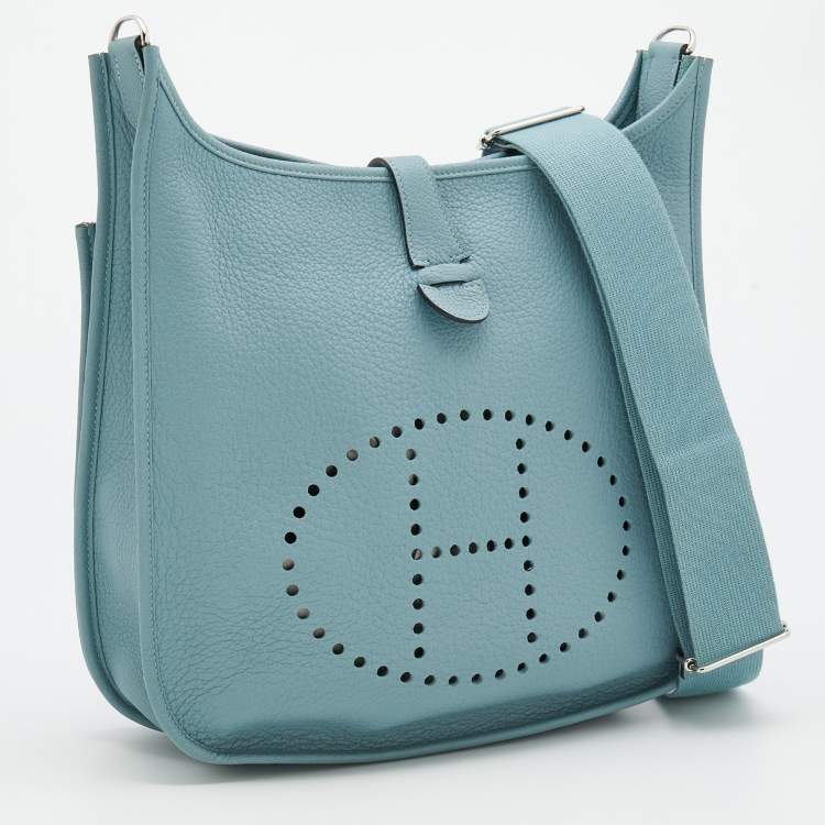 Pre Owned Hermes Ciel Togo Leather Evelyne III PM Bag