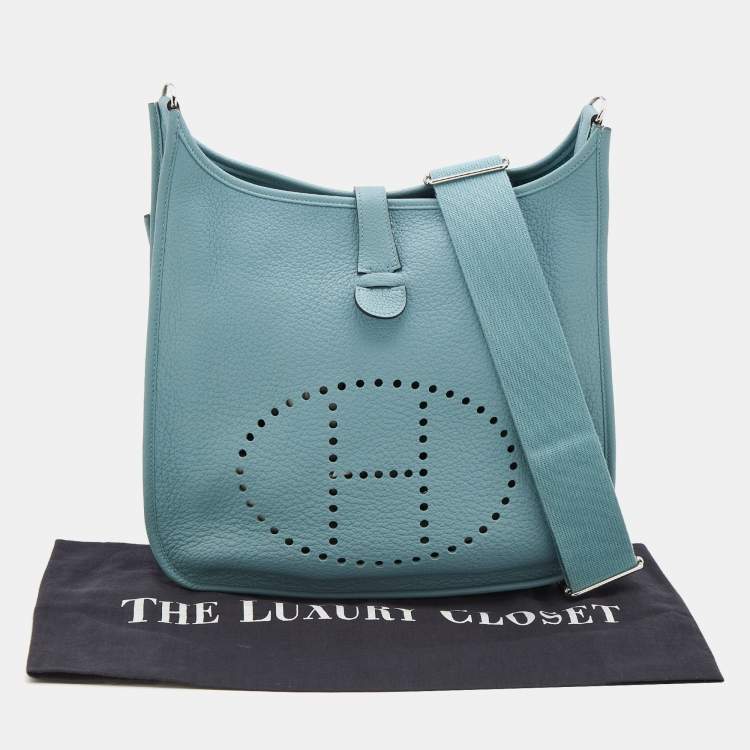 Pre Owned Hermes Ciel Togo Leather Evelyne III PM Bag