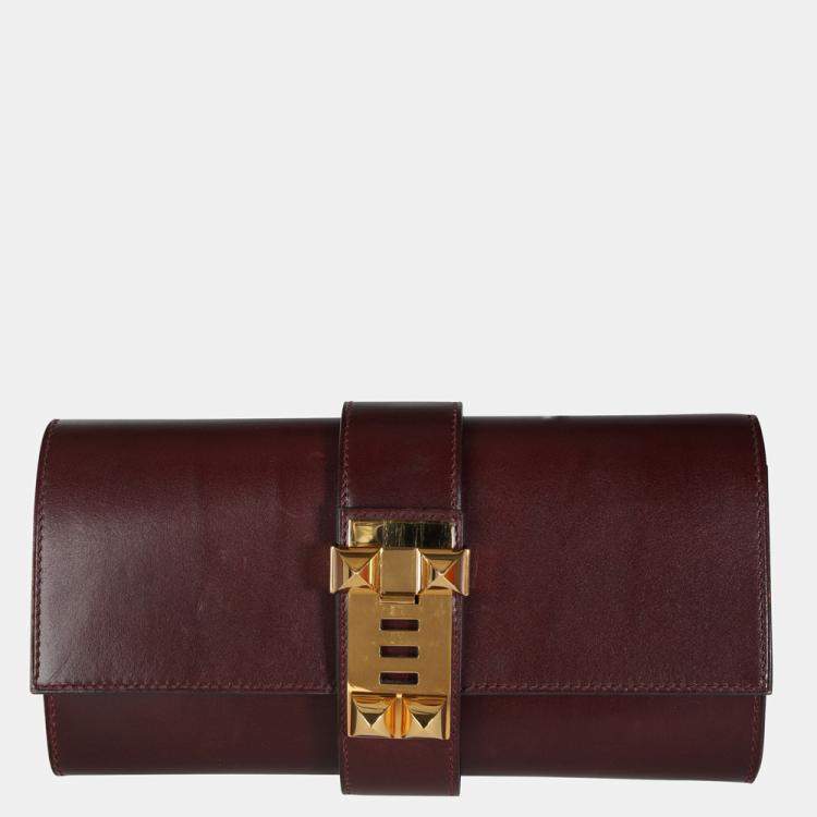 Hermes Jige Jije Pm Women's Box Calf Leather Clutch Bag Red Color