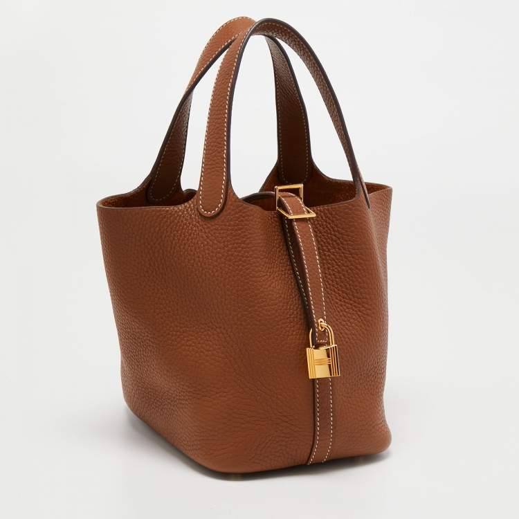 Pre Owned Hermes Gold Taurillon Clemence Leather Picotin Lock 18 Bag