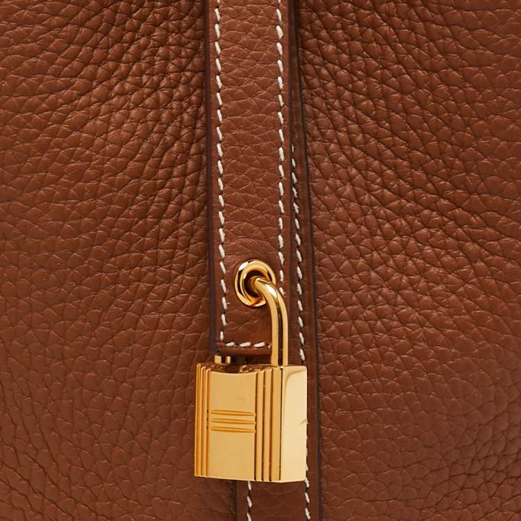 Pre Owned Hermes Gold Taurillon Clemence Leather Picotin Lock 18 Bag
