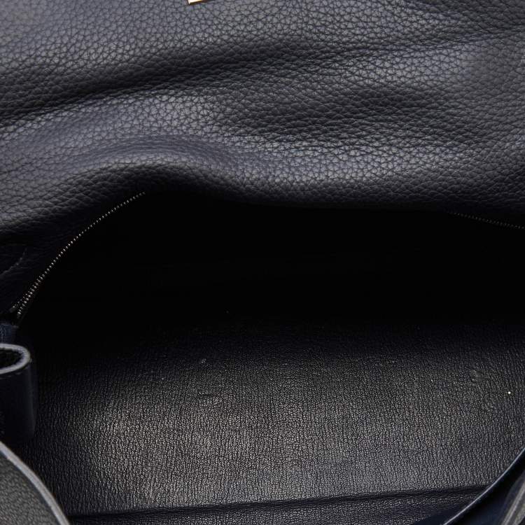 Pre Owned Hermes Bleu Obscur Taurillon Clemence Leather Gold Finish Kelly Retourne 35 Bag