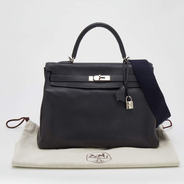 Pre Owned Hermes Bleu Obscur Taurillon Clemence Leather Gold Finish Kelly Retourne 35 Bag