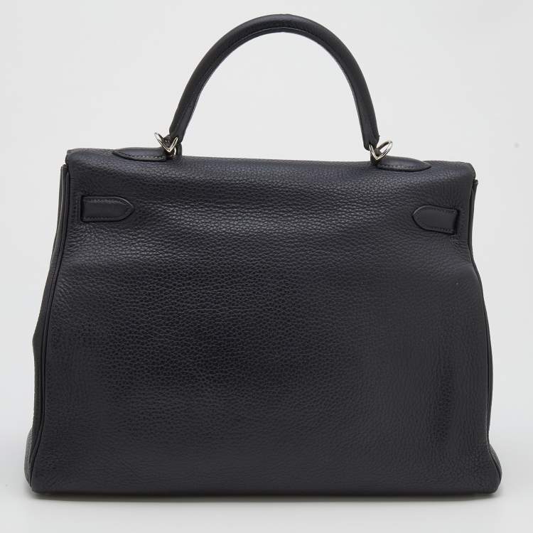 Pre Owned Hermes Bleu Obscur Taurillon Clemence Leather Gold Finish Kelly Retourne 35 Bag