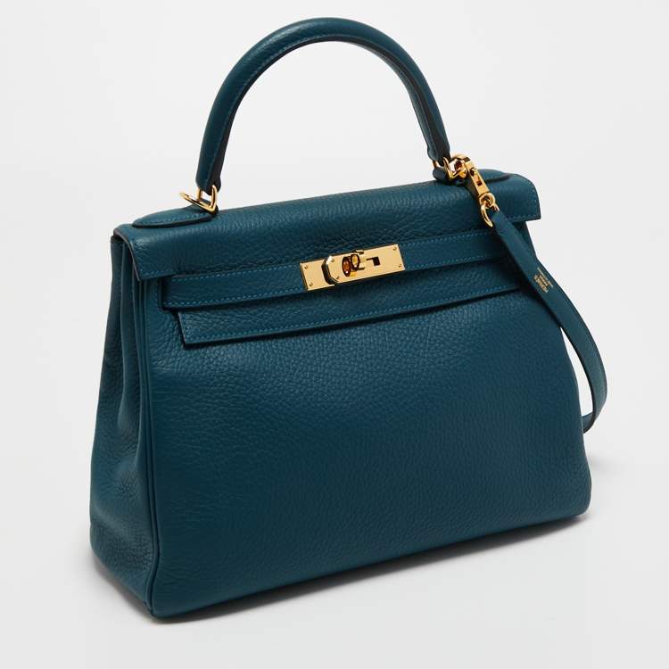 Pre Owned Hermes Colvert Taurillon Clemence Leather Gold Finish Kelly Retourne 28 Bag