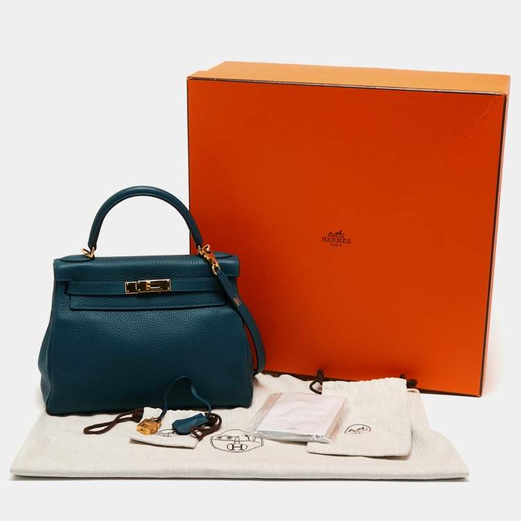 Pre Owned Hermes Colvert Taurillon Clemence Leather Gold Finish Kelly Retourne 28 Bag