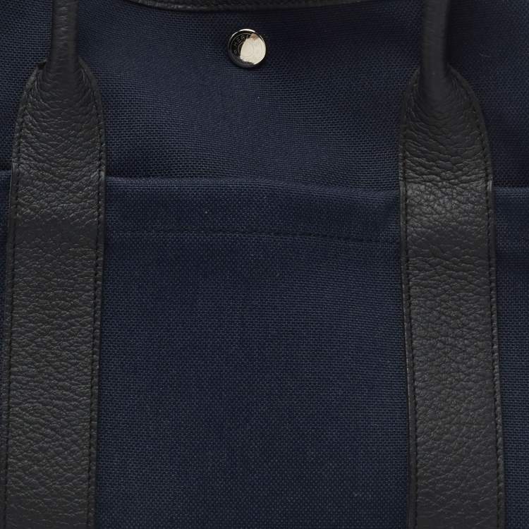 Pre Owned Hermes Noir/Bleu Marine Vache Country Leather and Military Toile Garden Party Pockets 36 Bag
