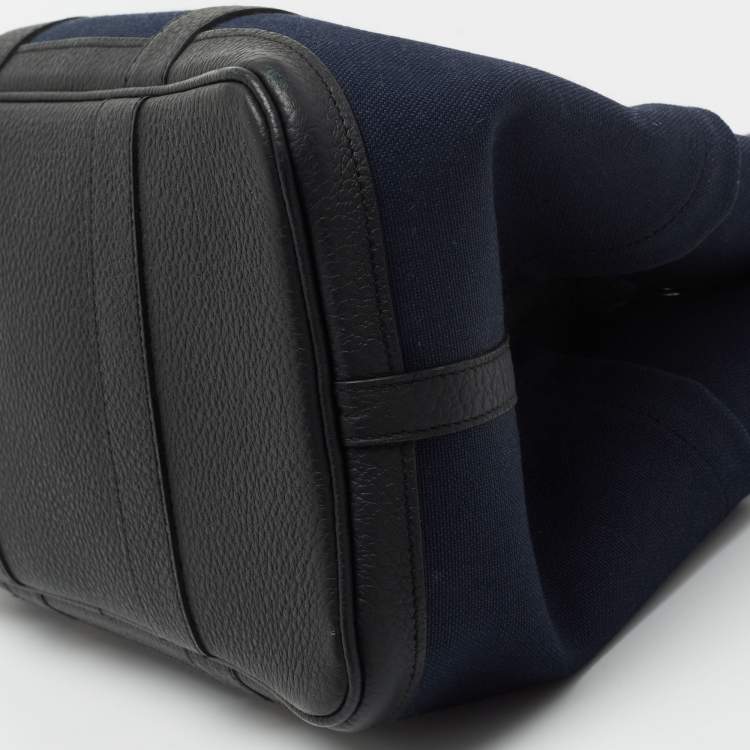 Pre Owned Hermes Noir/Bleu Marine Vache Country Leather and Military Toile Garden Party Pockets 36 Bag