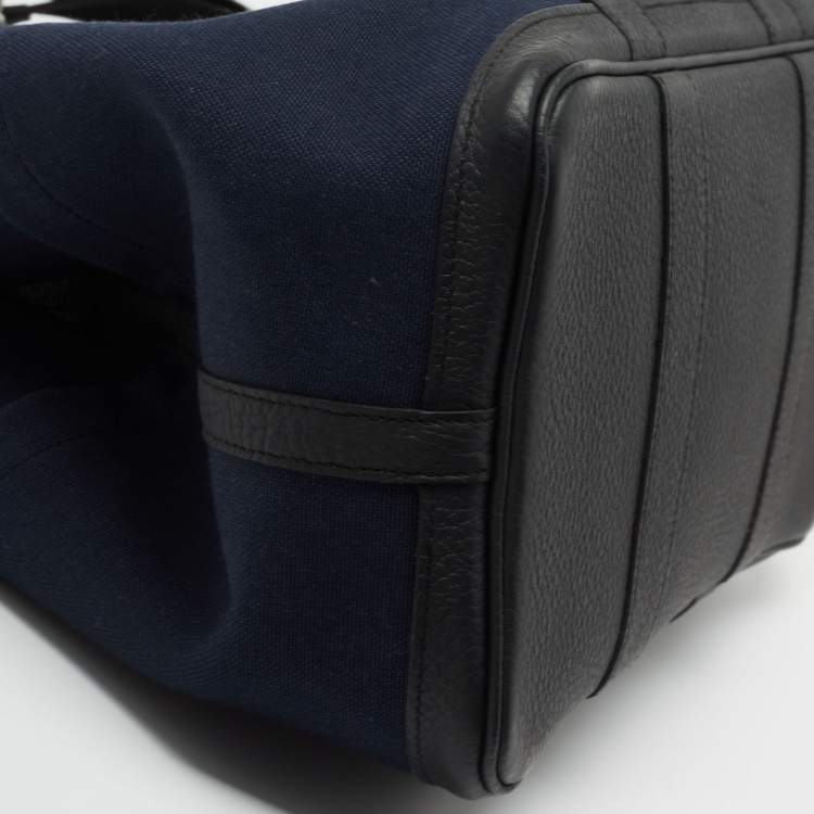 Pre Owned Hermes Noir/Bleu Marine Vache Country Leather and Military Toile Garden Party Pockets 36 Bag