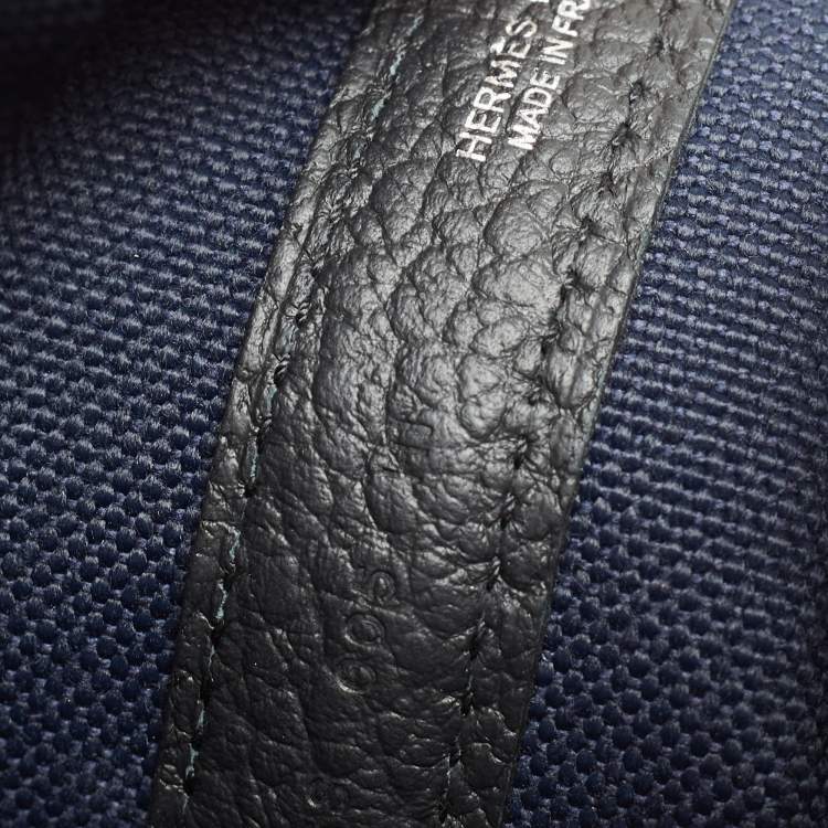 Pre Owned Hermes Noir/Bleu Marine Vache Country Leather and Military Toile Garden Party Pockets 36 Bag