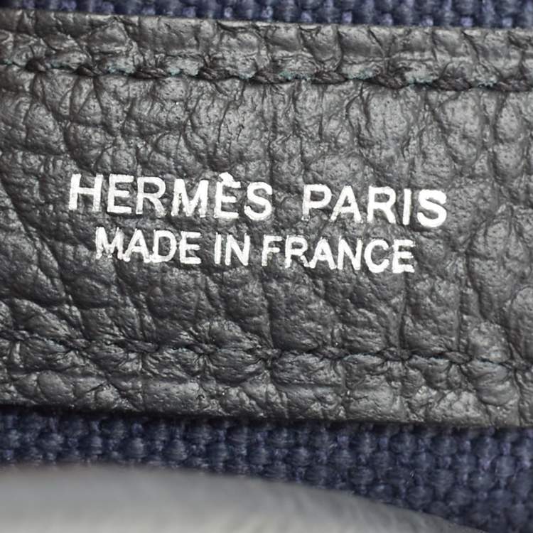 Pre Owned Hermes Noir/Bleu Marine Vache Country Leather and Military Toile Garden Party Pockets 36 Bag