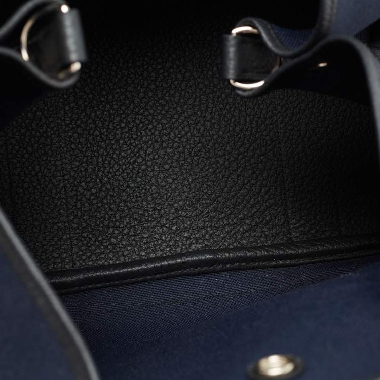 Pre Owned Hermes Noir/Bleu Marine Vache Country Leather and Military Toile Garden Party Pockets 36 Bag