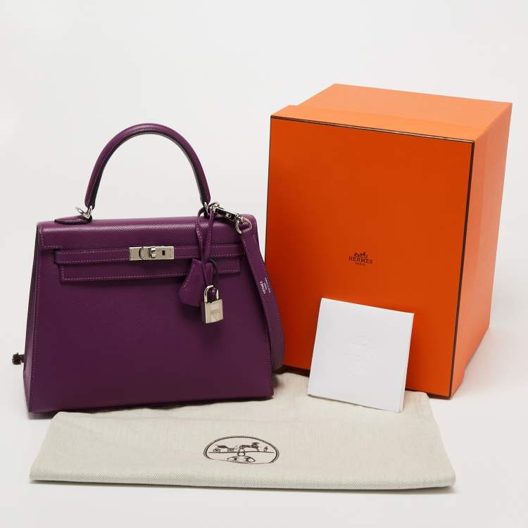 Pre Owned Hermes Anemone Epsom Leather Palladium Finish Kelly Sellier 25 Bag