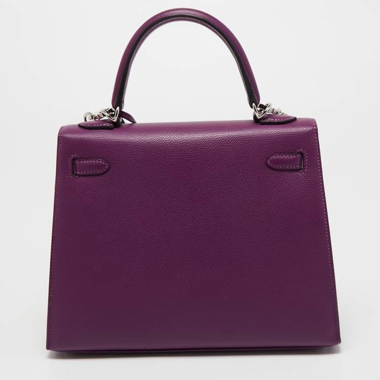 Pre Owned Hermes Anemone Epsom Leather Palladium Finish Kelly Sellier 25 Bag