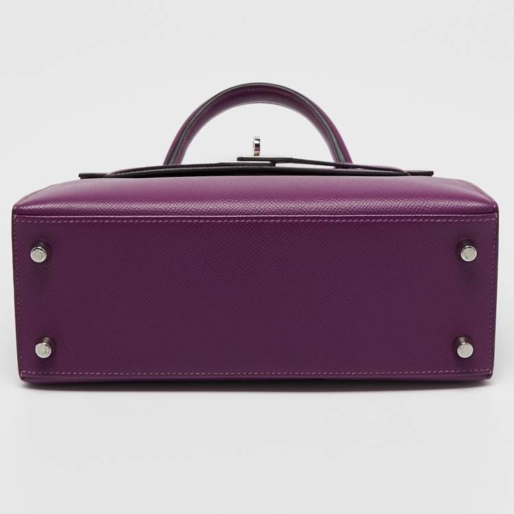 Pre Owned Hermes Anemone Epsom Leather Palladium Finish Kelly Sellier 25 Bag