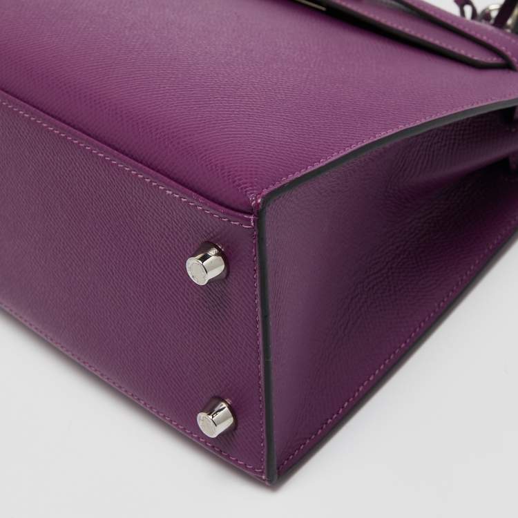 Pre Owned Hermes Anemone Epsom Leather Palladium Finish Kelly Sellier 25 Bag