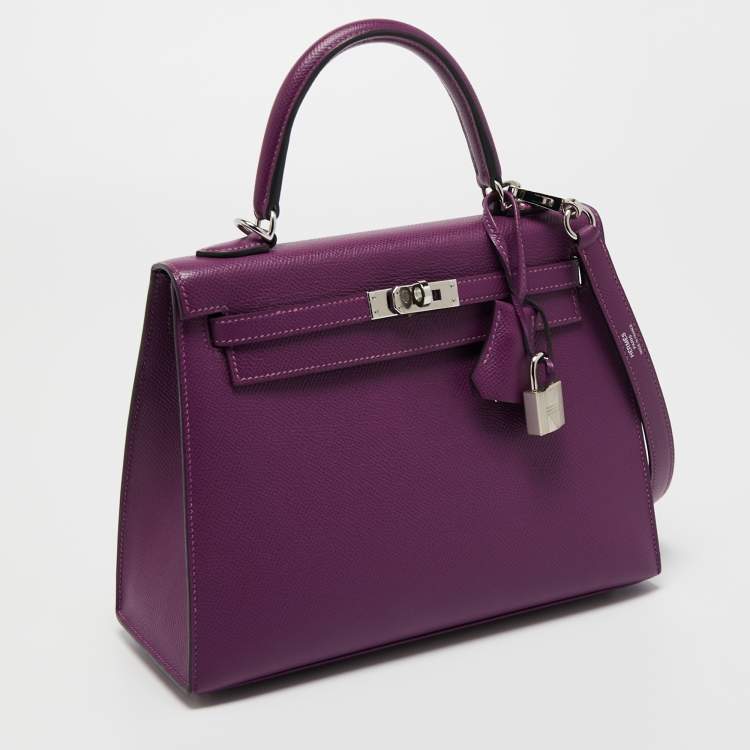 Pre Owned Hermes Anemone Epsom Leather Palladium Finish Kelly Sellier 25 Bag