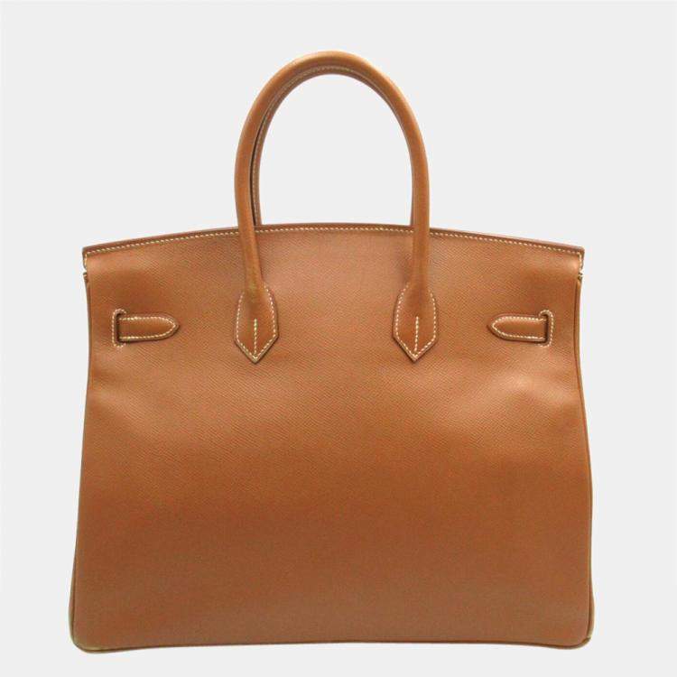Pre Owned Hermes Brown Courchevel Leather Gold Hardware Birkin 35 Bag 