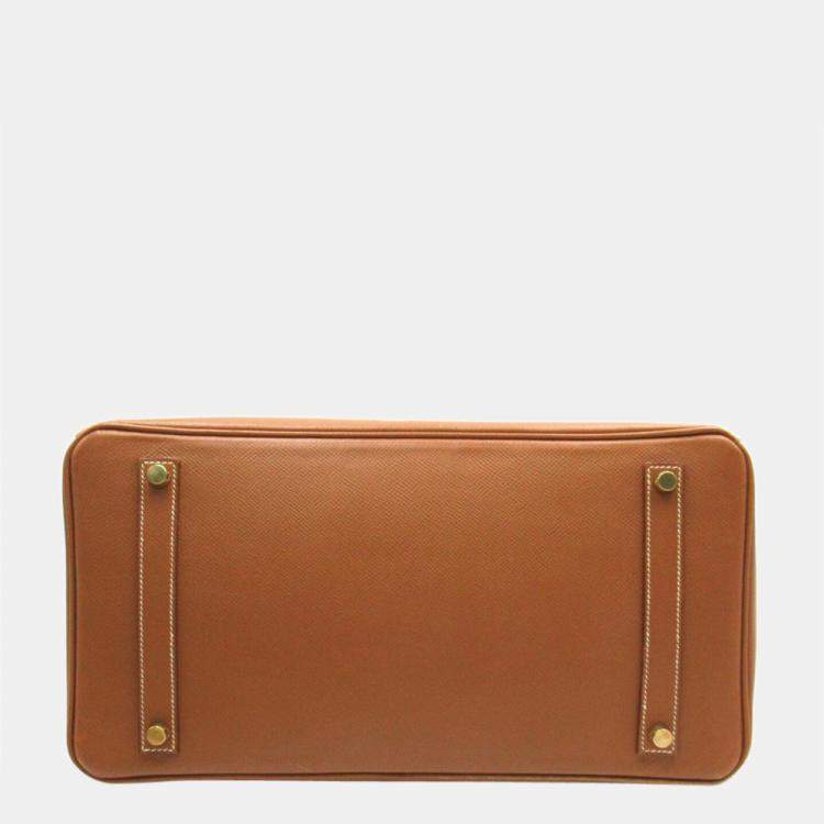 Pre Owned Hermes Brown Courchevel Leather Gold Hardware Birkin 35 Bag 