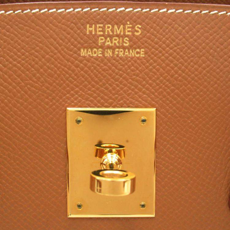 Pre Owned Hermes Brown Courchevel Leather Gold Hardware Birkin 35 Bag 