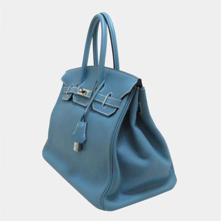 Hermes Birkin Handbag Bleu Pale Clemence with Gold Hardware 30 Blue